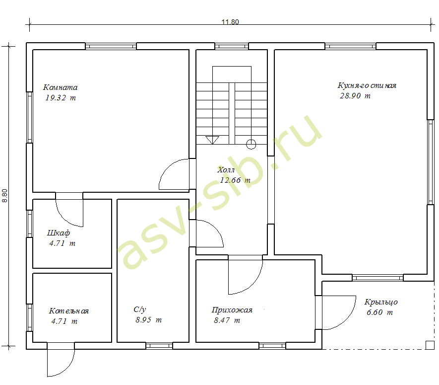 Планировка первого этажа дома из бруса, проект Б-183