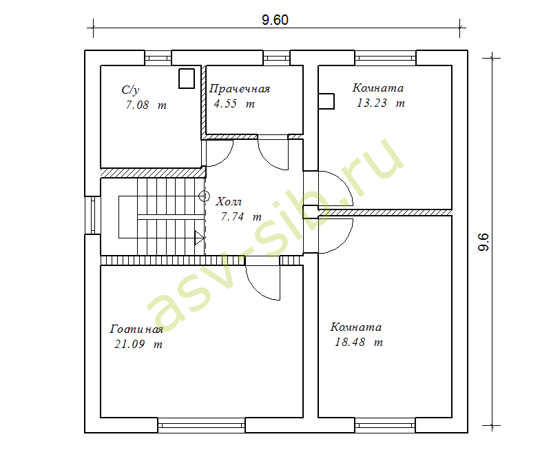 План 2-го этажа коттеджа К-214 из кирпича с гаражом и баней.